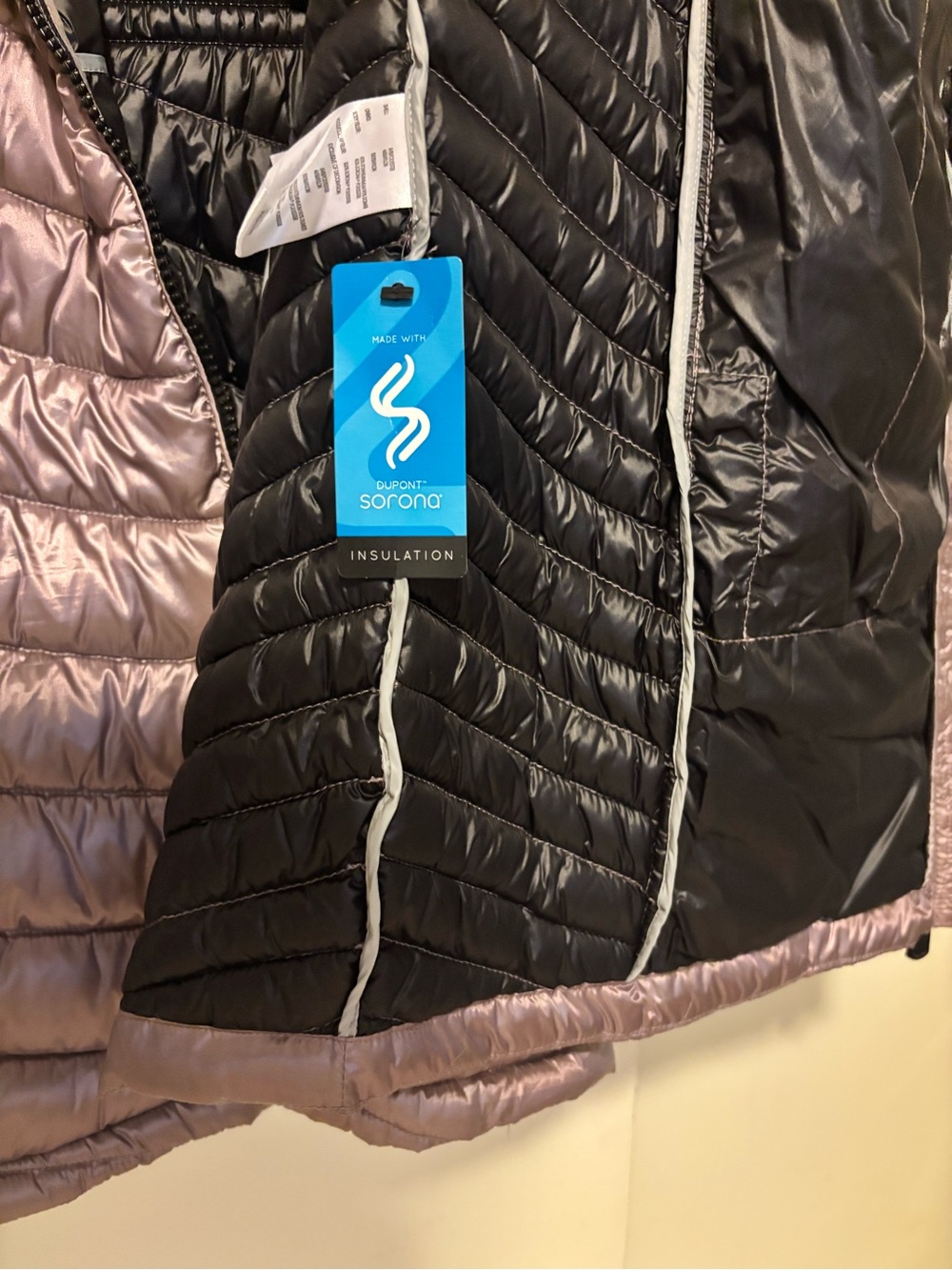 Calvin Klein Metallic Mauve Long Chevron Puffer Coat - Picture 8 of 12
